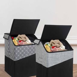 prettykrafts Black 2 Pieces Square Shape Laundry Basket-5