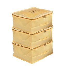 Kuber Industries Set Of 3 Gold Duli Printed Wardrobe Organisers-2