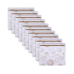 Kuber Industries White & Beige Printed 10 Pieces Saree Clothes Organisers-11