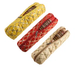 Kuber Industries Yellow & Red 3 Pieces Self-Design Polyester Bangle Organisers-56
