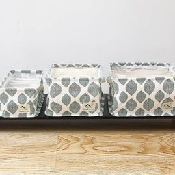 HOUSE OF QUIRK White & Green 3 Pieces Printed Cotton Linen Drawer Organisers-41