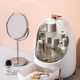 Kuber Industries White & Transparent Self Design Makeup Organiser-25