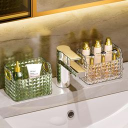 Kuber Industries Green Checked Crystal Finishing Makeup Desk Organizer-image-12