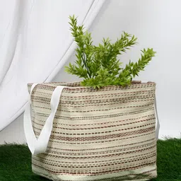 DREAM WEAVERZ Beige Woven Regular Jute Cotton Tote Basket Organisers-45