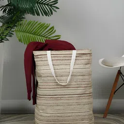 DREAM WEAVERZ Medium Rectangle Shaped Beige Woven Laundry Baskets-47