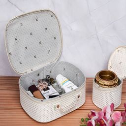 Kuber Industries White & Gold Toned 10 Pieces Regular Makeup Organisers-39
