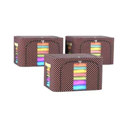 Kuber Industries Brown & White 3 Pieces Printed Multi-Utility Organisers-3