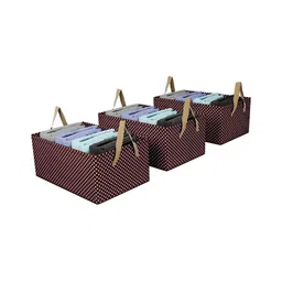 Kuber Industries Brown & White 3 Pieces Polka Dot Printed Drawer Organiser with Handles-12