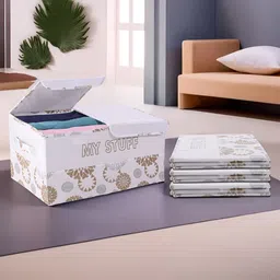 Kuber Industries White 4 Pieces Double Lid Large 2 Compartments Wardrobe Organizer-11