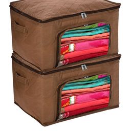 Kuber Industries Set Of 2 Brown Solid Saree Organizers With Transparent Window-70