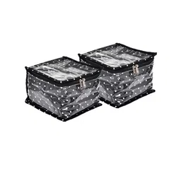 Kuber Industries Set Of 2 Black Printed Jewellery Organisers With 10 Transparent Pouches-8