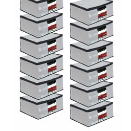 prettykrafts Grey Set Of 24 Solid Saree Organizers With Transparent Window-40