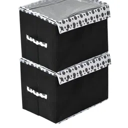 Kuber Industries Set Of 2 Black & White Printed Storage Boxes With Lid-29