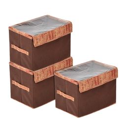 Kuber Industries Set Of 3 Brown Printed Storage Boxes With Lid-20