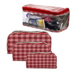 Kuber Industries 4-Pcs Red & White Printed Rexine Toiletry Organiser With Handle image 2