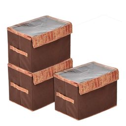 Kuber Industries Set Of 3 Brown Solid Multipurpose Organisers With Lid-18