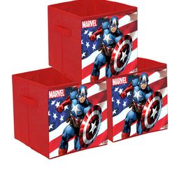 Kuber Industries Set Of 3 Red & Blue Printed Marvel Captain America Foldable Storage Box With Handle image 5