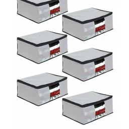 prettykrafts Set Of 6 Grey Solid Saree Organizers-1