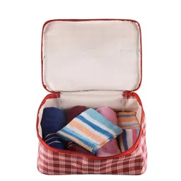Kuber Industries Red 2 Pieces Checked Toiletry Bags With Handle image 4