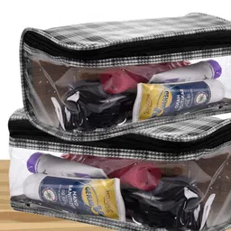 Kuber Industries Set of 4 Grey & White Printed Rexine Toiletry Organiser With Handle image 2