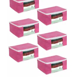 prettykrafts Pink Set Of 6 Solid Saree Organizers With Transparent Window-image-4