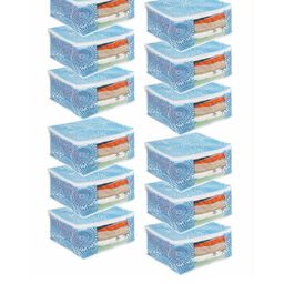 prettykrafts Set of 12 Blue Printed Saree Organizers With Transparent Window-12