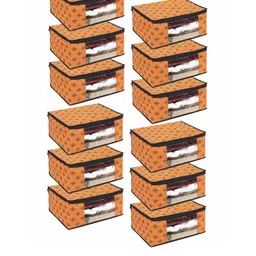 prettykrafts Set Of 12 Orange Printed Saree Organisers With Transparent Window-image-40