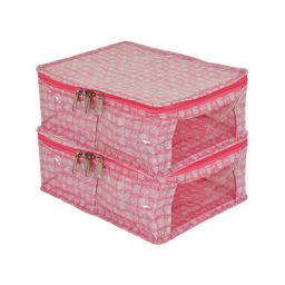 Kuber Industries Set Of 2 Pink & White Checked Wardrobe Organisers-22
