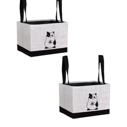 prettykrafts Set Of 2 Grey & Black Printed Multi-Utility Storage Organizers-3