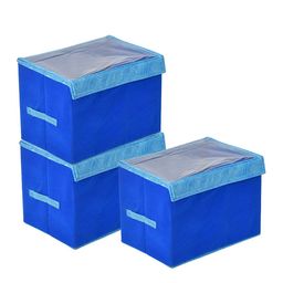 Kuber Industries Pack Of 3 Blue & Transparent Lehariya Printed Small Storage Box-41