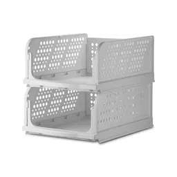 Nayasa Grey 2 Pieces Self Design Foldable and Stackable Multi-Utility Organisers image 2