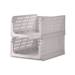 Nayasa Grey 2 Pieces Self Design Foldable and Stackable Multi-Utility Organisers image 4