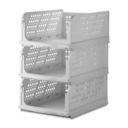 Nayasa White 3 Pieces Self Design Foldable and Stackable Multi-Utility Organisers image 2
