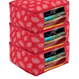 Kuber Industries 3 Pieces Pink Leaf Printed Cotton Cloth Organisers-31
