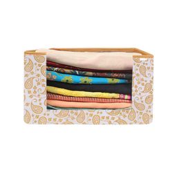 prettykrafts Set Of 6 White & Beige Printed Cloth Saree Stacker Organisers image 3