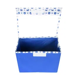 Kuber Industries 3Pcs Blue & White Foldable storage Boxes With Transparent Lid & Handle image 2