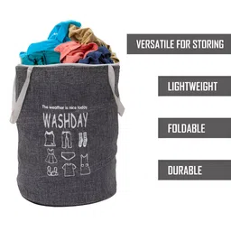 Kuber Industries Pecah & Grey 2 Pcs Printed Jute Foldable Laundry Bag image 3