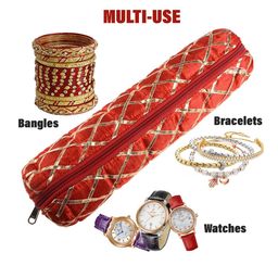 Kuber Industries Yellow & Red 3 Pieces Self-Design Polyester Bangle Organisers image 4