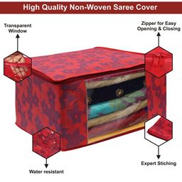 Kuber Industries Red 3 Pieces Printed Foldable Saree Covers image 5