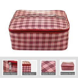 Kuber Industries Red 2 Pieces Checked Toiletry Bags With Handle image 3