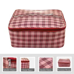 Kuber Industries Red 3 Pieces Checked Toiletry Bags With Handle image 3