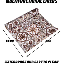 Kuber Industries Brown & White Ethnic Motifs Printed Regular Shelf Liner Organiser image 5
