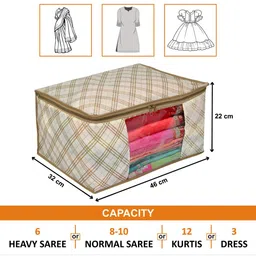 Kuber Industries Beige 12 Pieces Checked Foldable Non-Woven Multi-Utility Organisers image 2