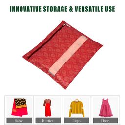 Kuber Industries Maroon 15 Pieces Printed Reusable Saree Organisers image 5