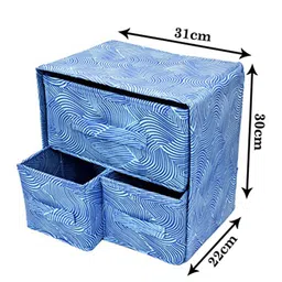 Kuber Industries Blue Leheriya Printed 3 Drawyer Foldable Drawer Units image 3