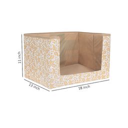 prettykrafts Set Of 4 Beige & White Leaves Printed Foldable Rectangle Cloth Saree Stacker Organisers image 5
