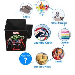 Kuber Industries Black Marvel Avengers Printed Foldable Laundry Organizer Box with Handle & Lid image 2