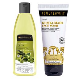 Soulflower Set of Kumkumadi Face Wash 100 ml + Cold Pressed Virgin Olive Oil 225 ml-31