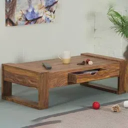 woodenmood Paxton Rectangular Solid Wood Coffee Table in Semi Gloss Finish-picture-2