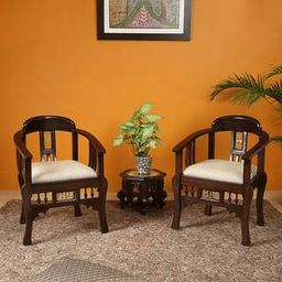 aakriti art creations Radha Lounge Chair in Beige Walnut Colour-picture-43
